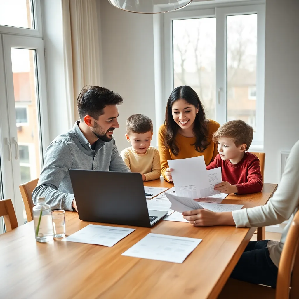 Gezin dat samen een huishoudbudget bespreekt