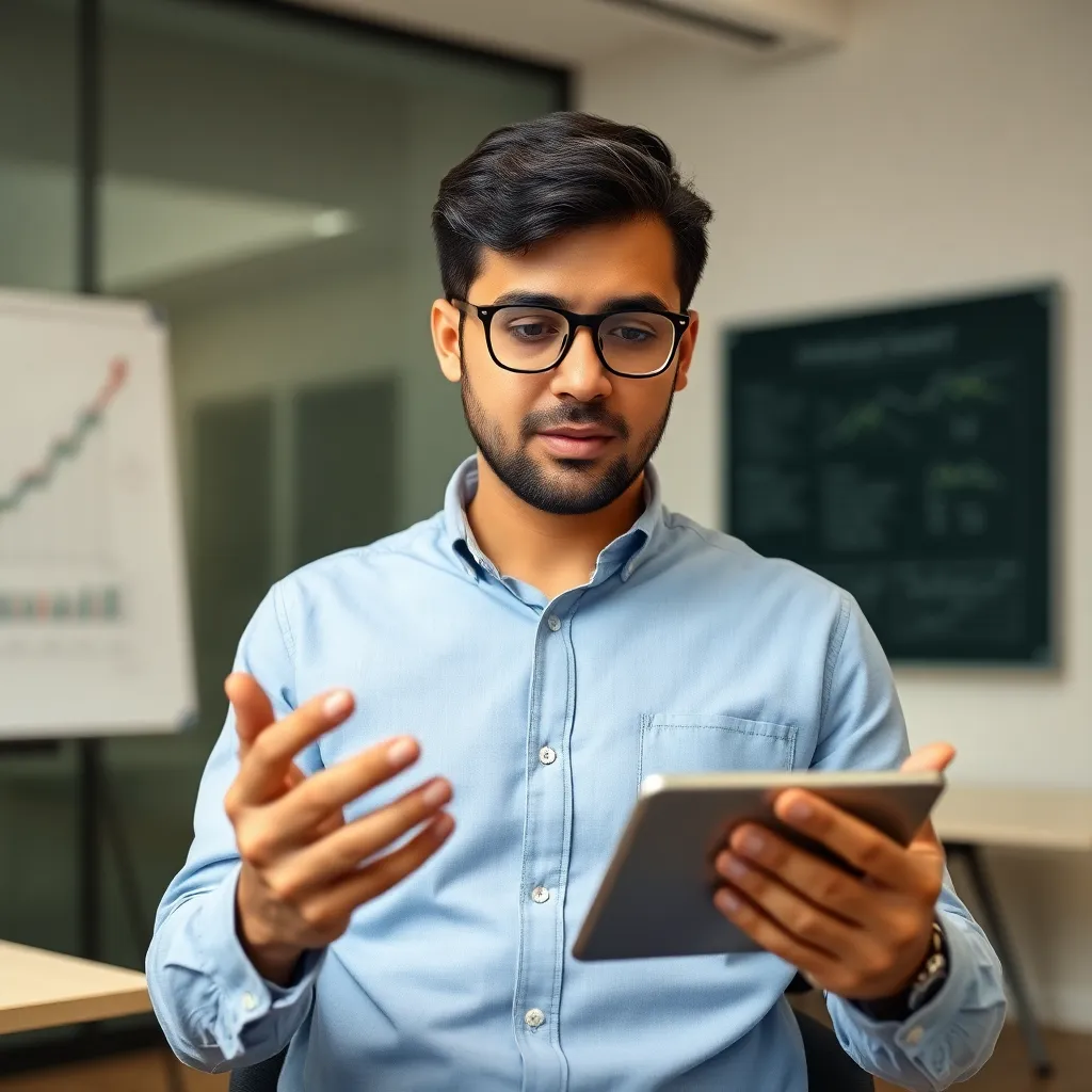 Professional die investeren uitlegt op een digitaal scherm