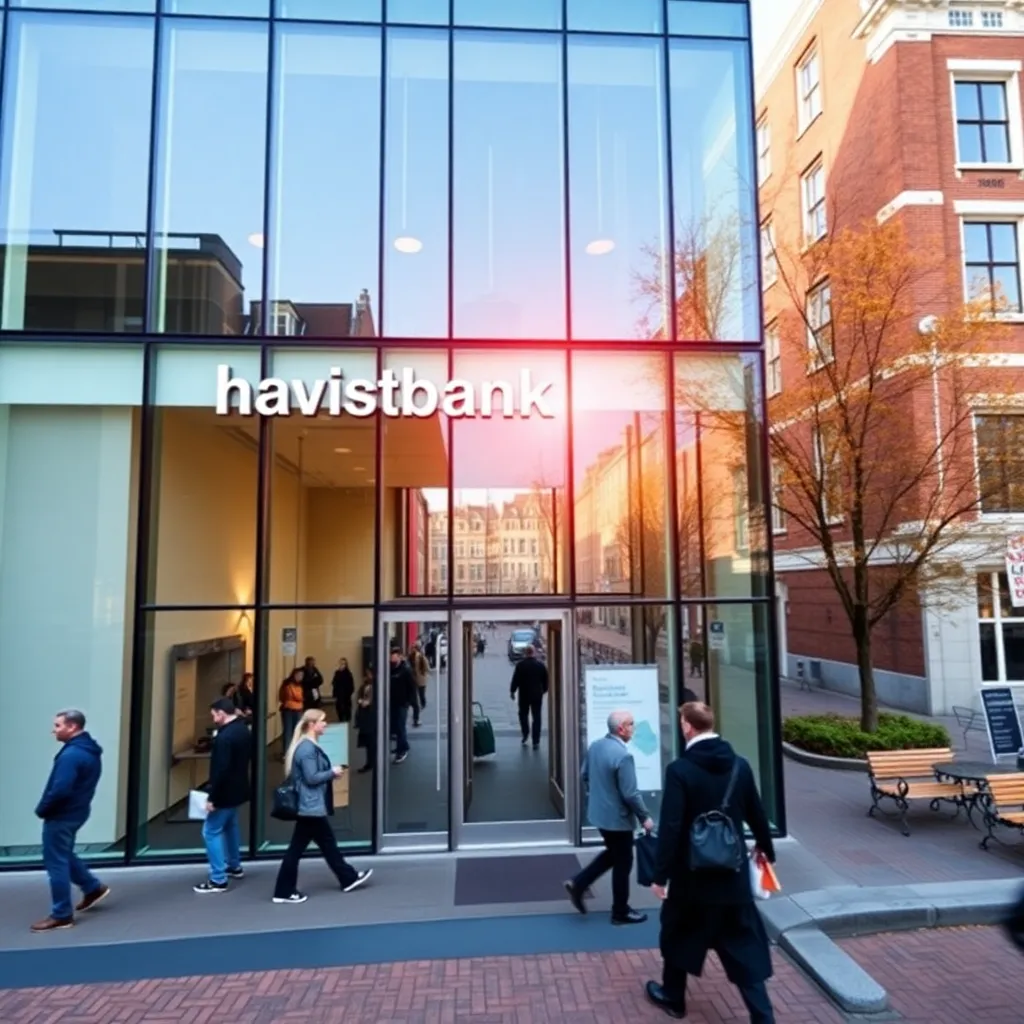 Moderne Nederlandse bankgebouw met klanten