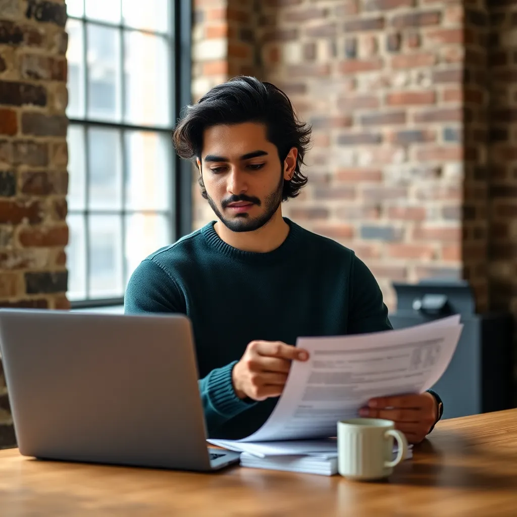 Jonge ondernemer die financiële administratie doet